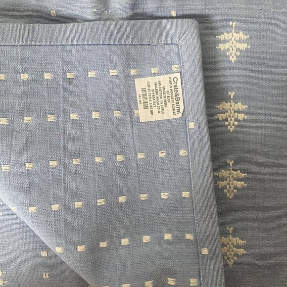 Crate & Barrel Winter Woods Napkins Placemats 11pcs Ice Blue Cotton Embroidered - Picture 8 of 8